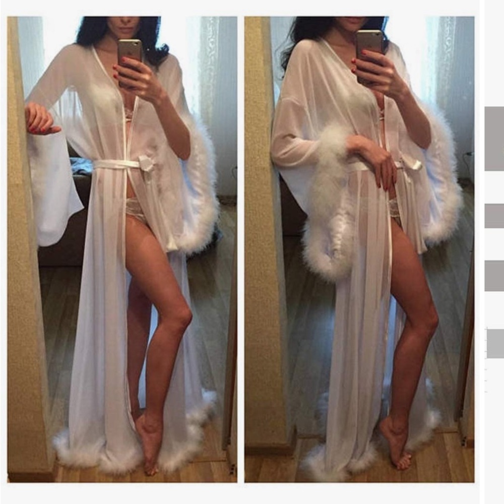 Bride White Feather Floor Length Robe - Picture 6 of 6